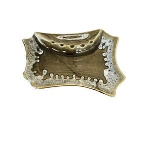 Vtg MCM Pottery Trinket Dish Green Cigar Cigarette Ashtray 5 Holding Slots